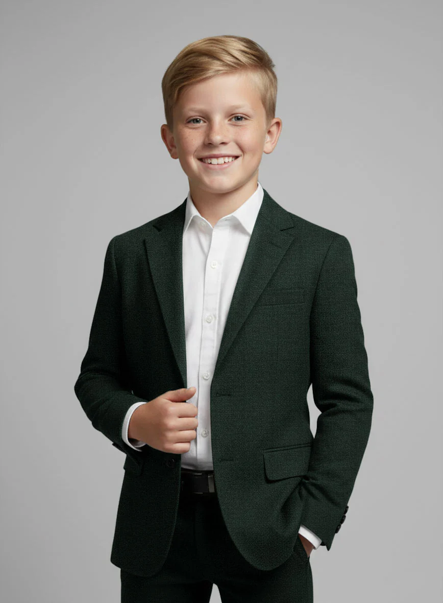 Dark Bottle Green Linen Boys Suit - Image 2