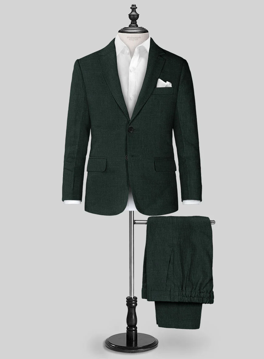 Dark Bottle Green Linen Boys Suit - Image 3