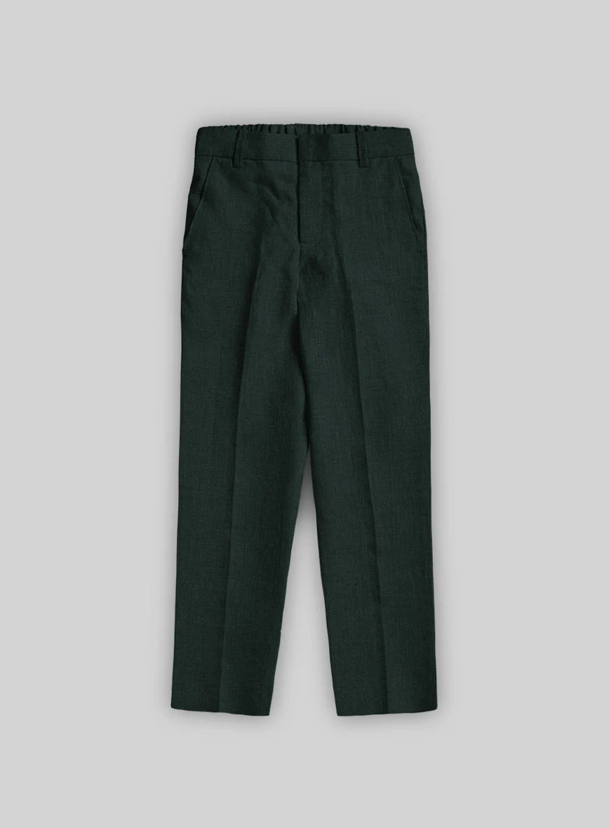 Dark Bottle Green Linen Boys Suit - Image 5