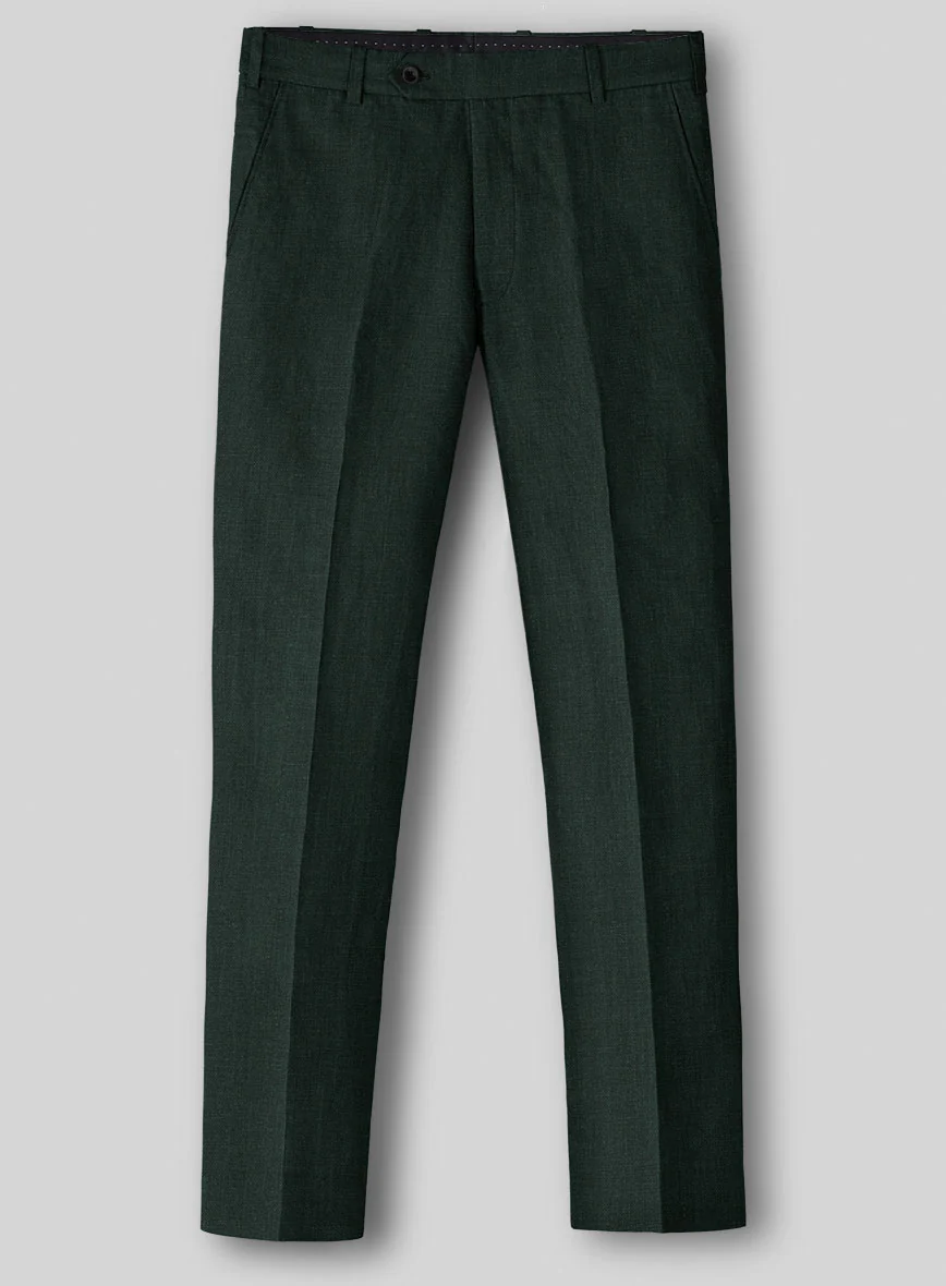 Dark Bottle Green Linen Pants