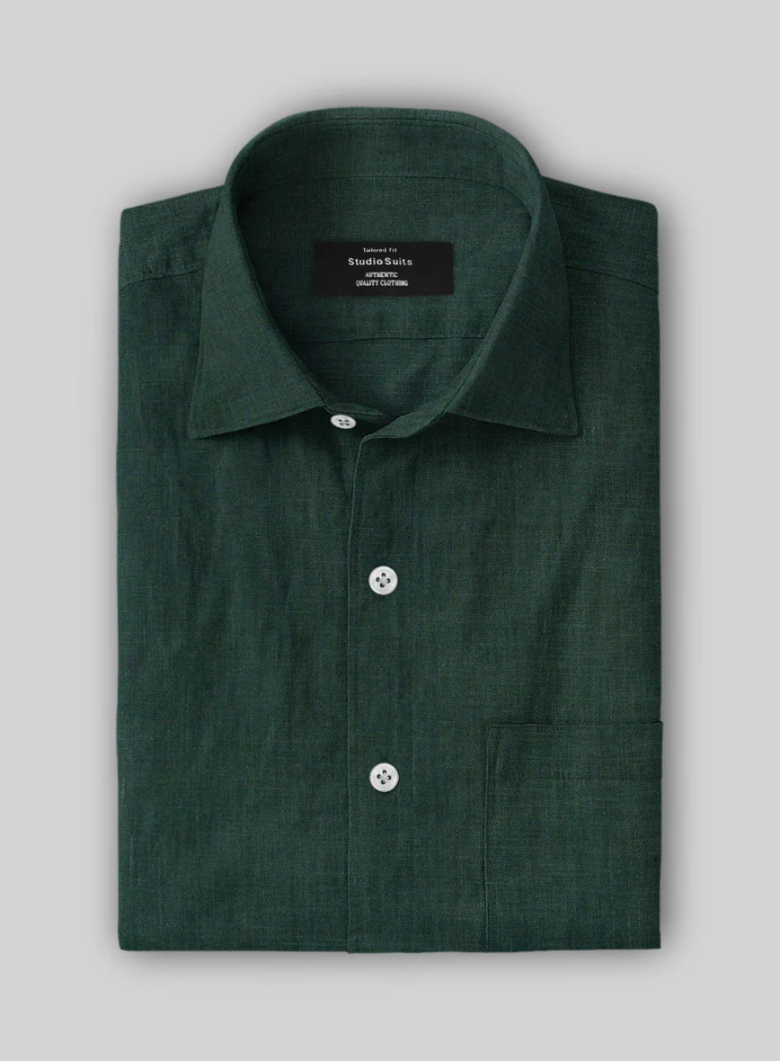 Dark Moss Pure Linen Shirt - Image 2