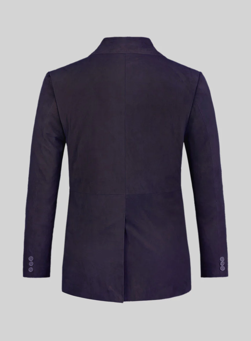 Dark Slate Purple Suede Leather Pea Coat - Image 2
