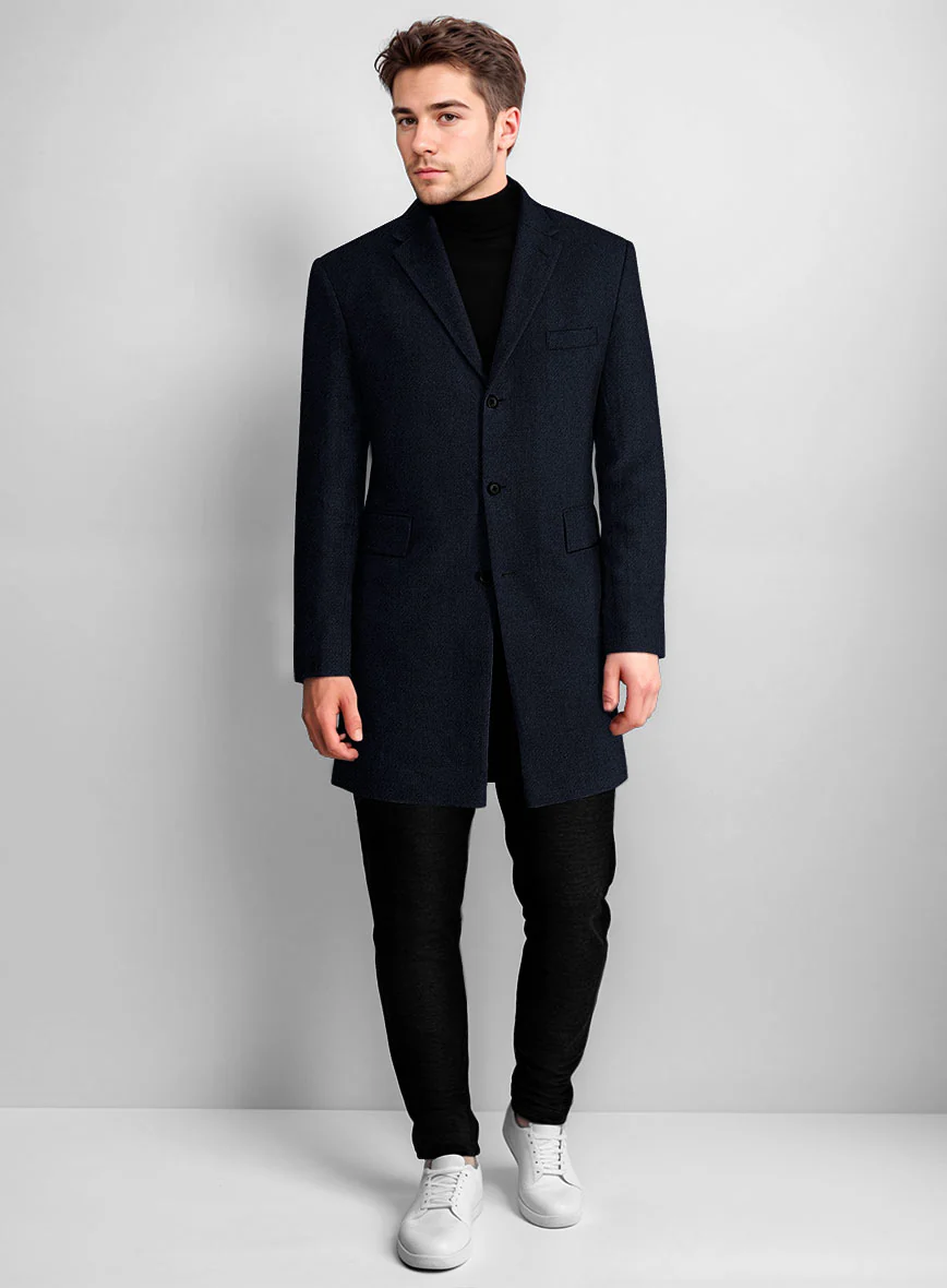 Deep Blue Heavy Tweed Overcoat - Image 2