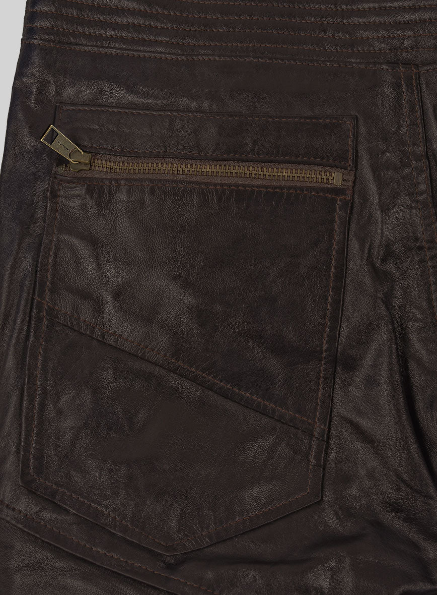 Delphic Soft Dark Brown Biker Leather Jeans - Image 3