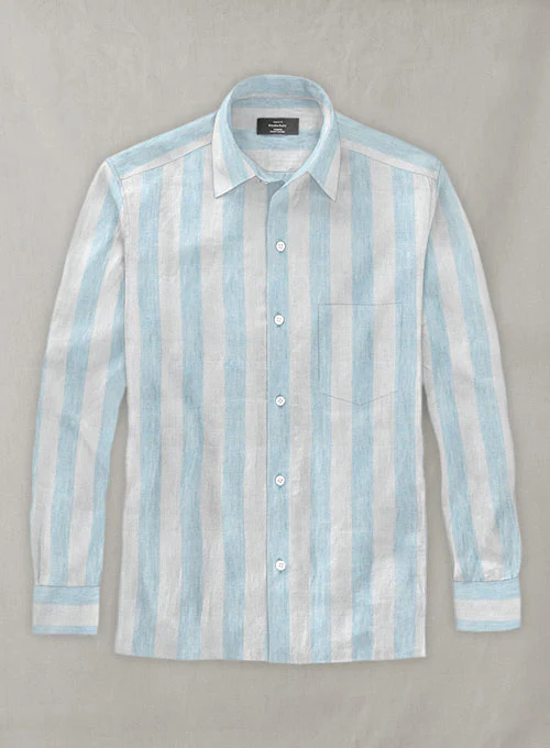 Dublin Blue Wide Stripe Linen Shirt - Image 2