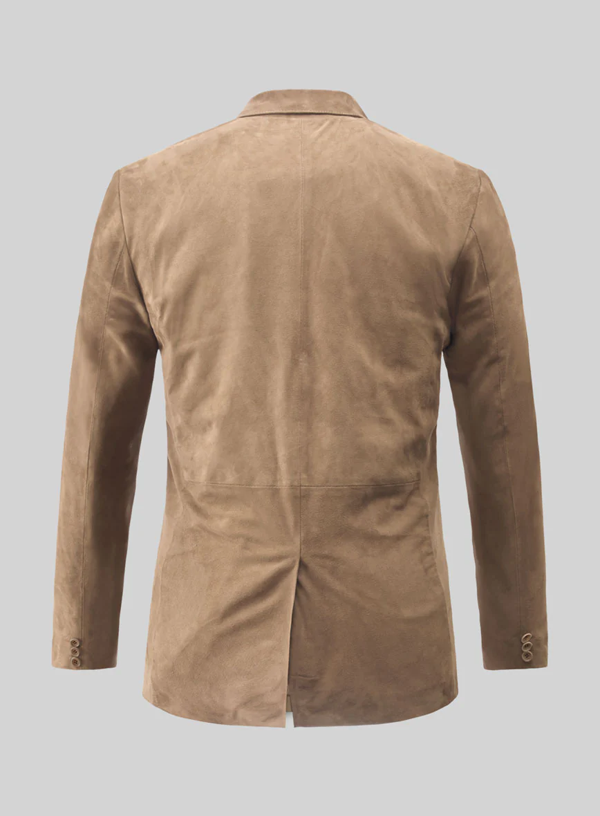 Dusty Beige Suede Leather Blazer - Image 5