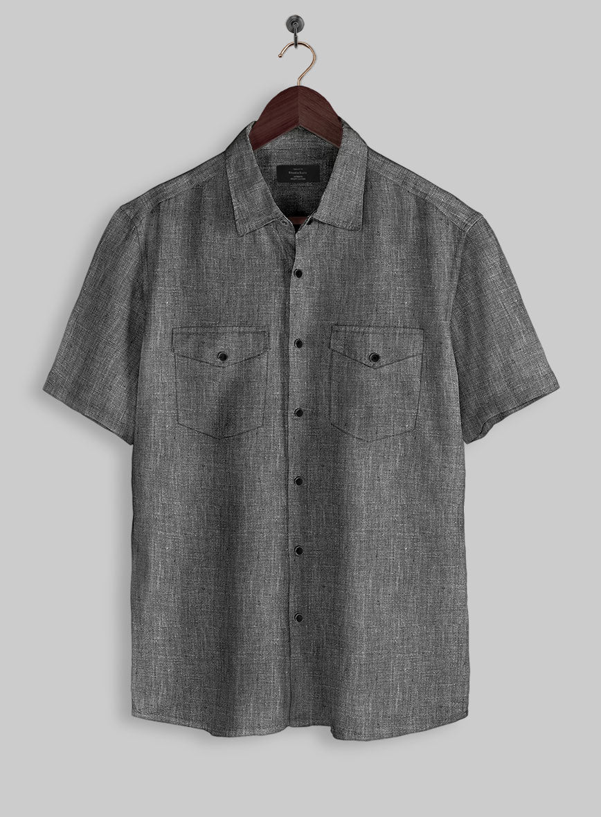 European Anchor Gray Linen Western Style Shirt