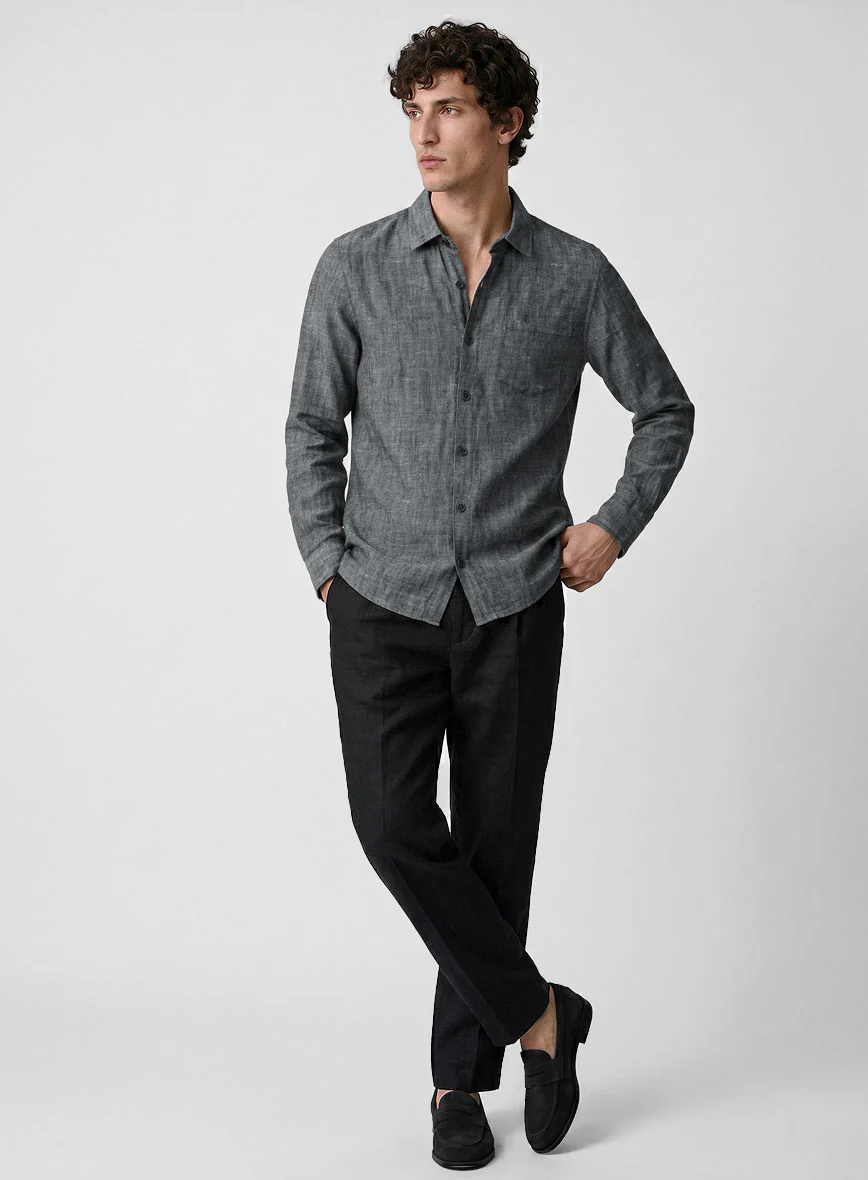 European Ash Gray Linen Shirt - Image 4