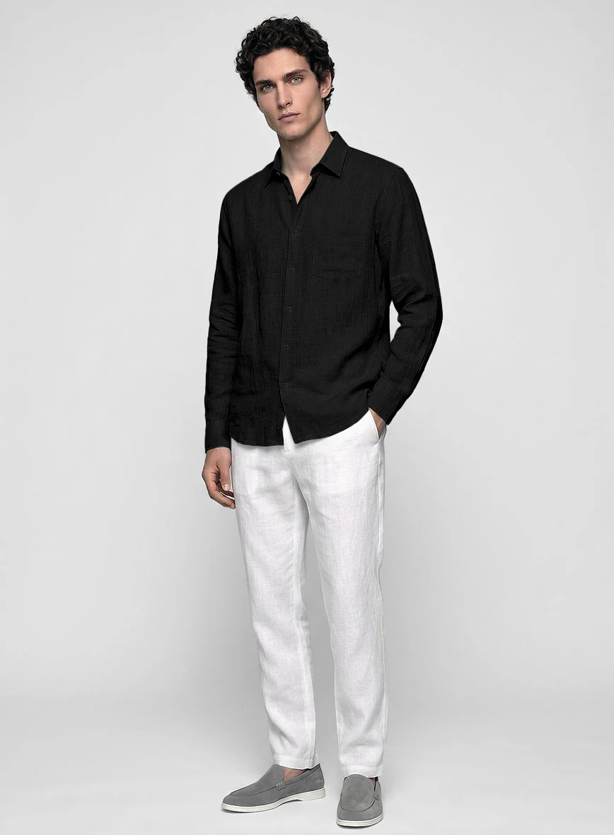 European Black Linen Shirt - Image 4