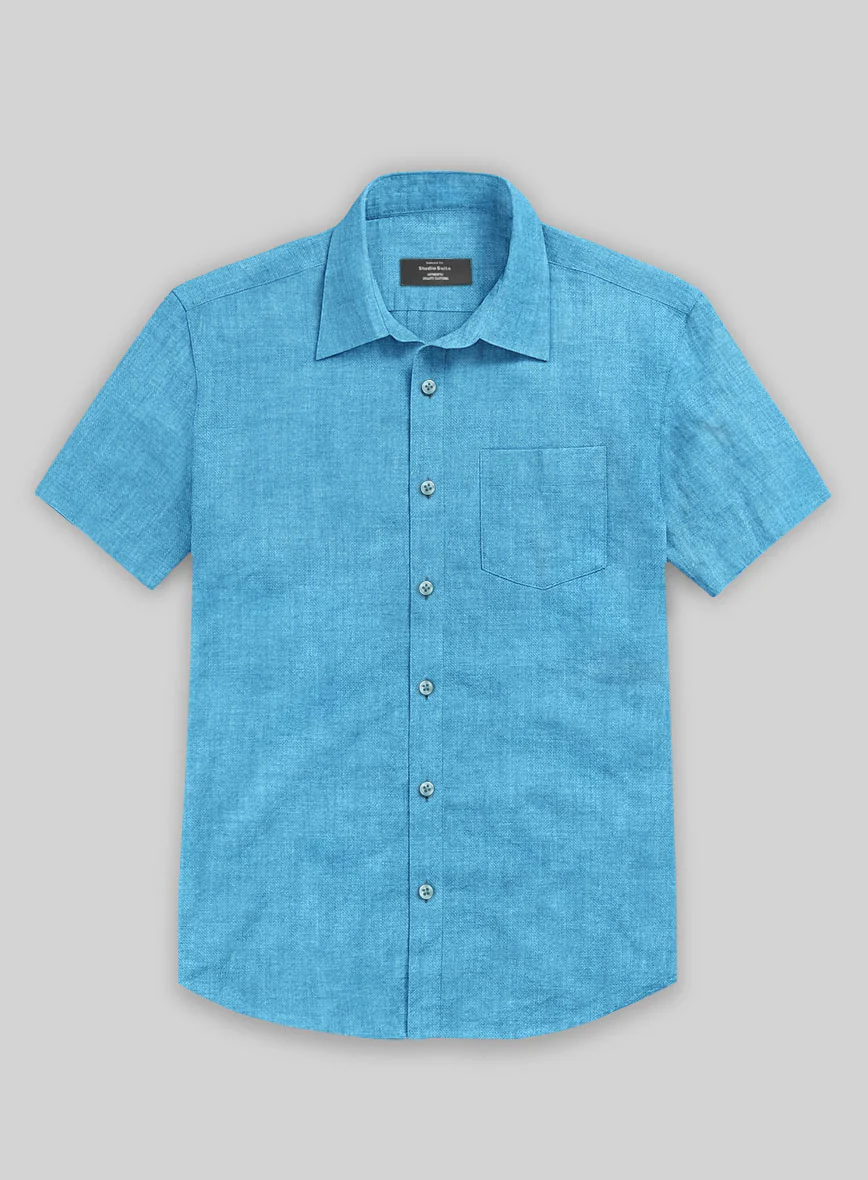 European Blue Linen Shirt