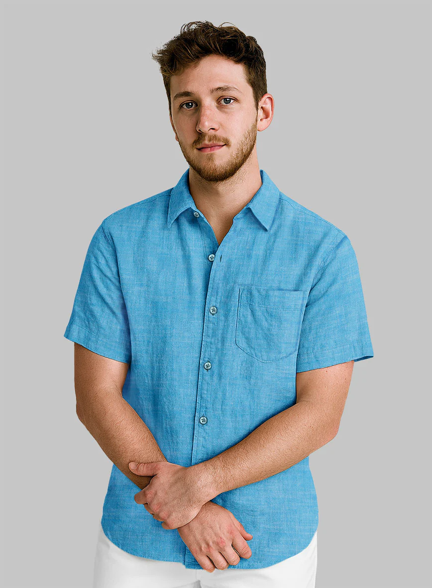 European Blue Linen Shirt - Image 2