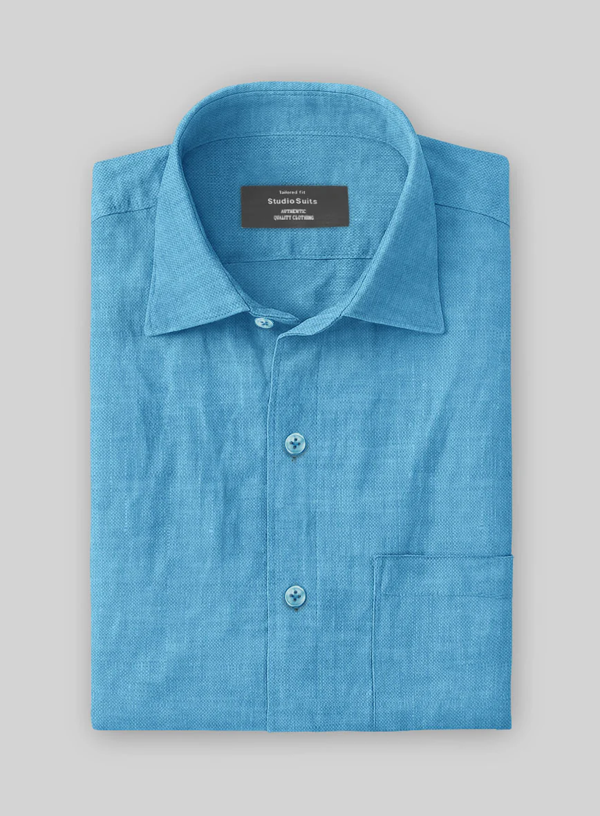 European Blue Linen Shirt - Image 3