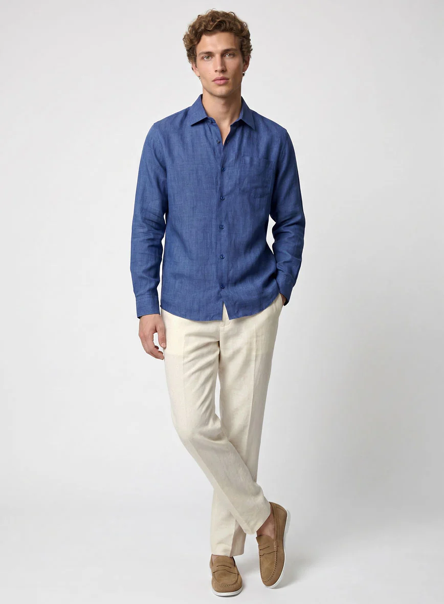 European Cruise Blue Linen Shirt - Image 4