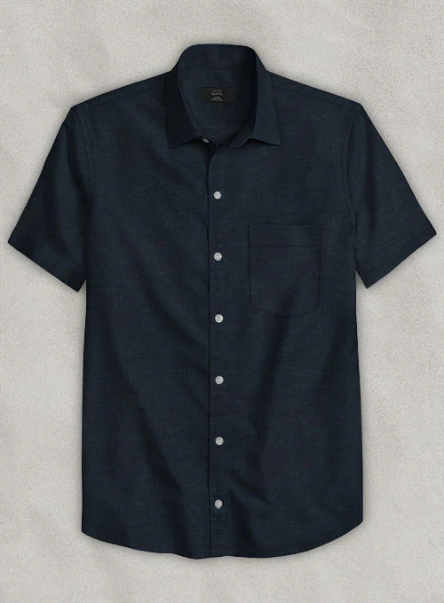 European Dark Blue Linen Shirt
