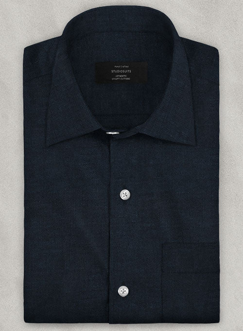 European Dark Blue Linen Shirt - Image 2