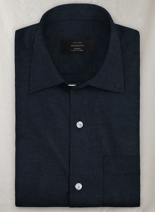 European Dark Blue Linen Shirt