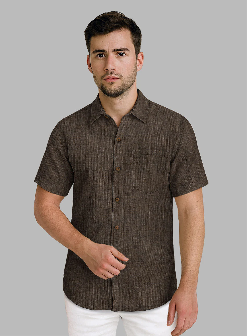 European Dark Brown Linen Shirt