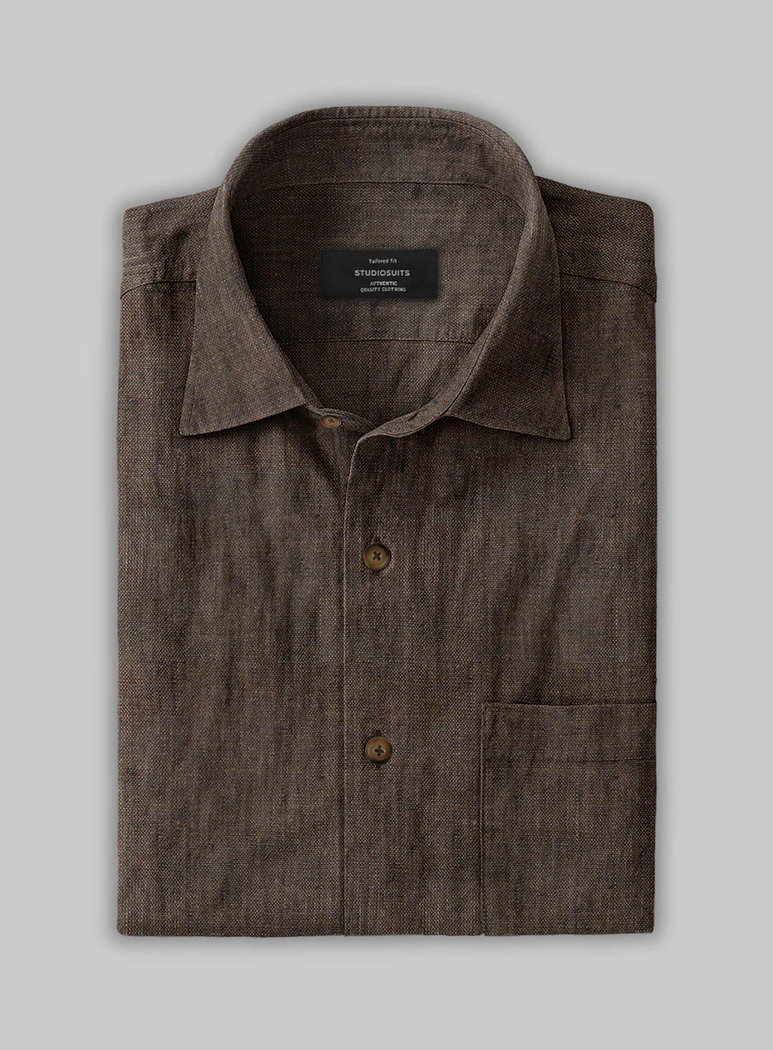 European Dark Brown Linen Shirt - Image 2