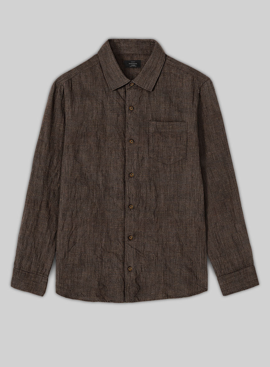 European Dark Brown Linen Shirt - Image 3