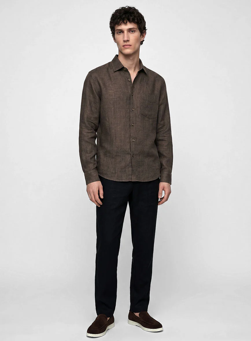 European Dark Brown Linen Shirt - Image 4