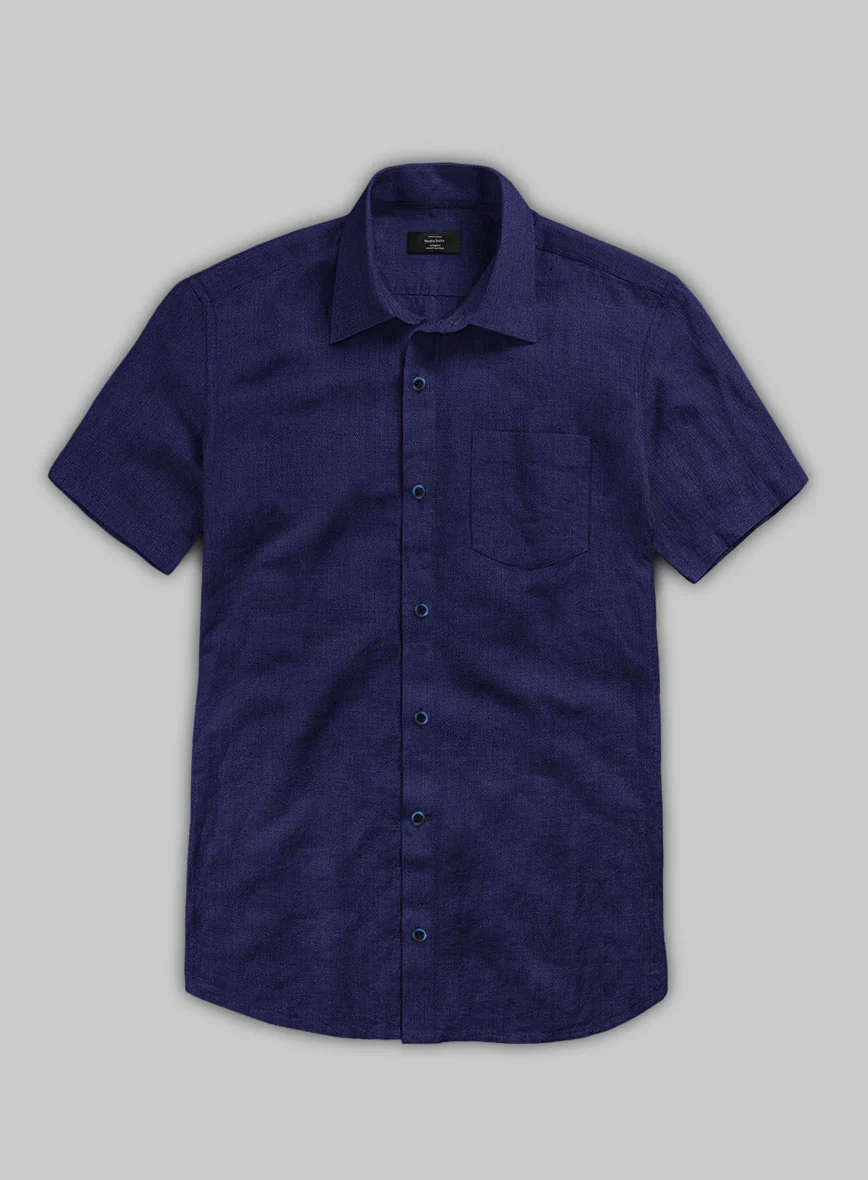 European Indigo Blue Linen Shirt