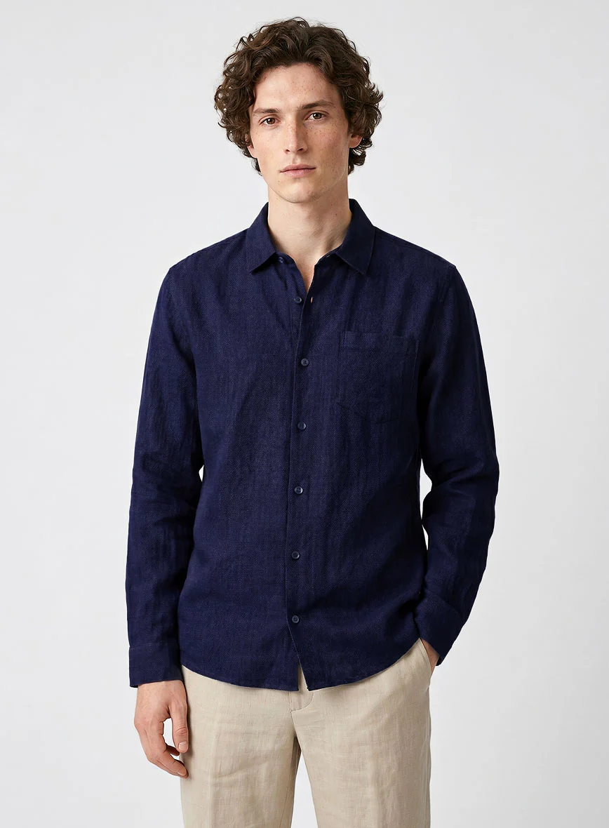 European Indigo Blue Linen Shirt