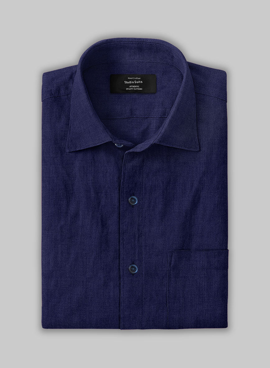 European Indigo Blue Linen Shirt - Image 2