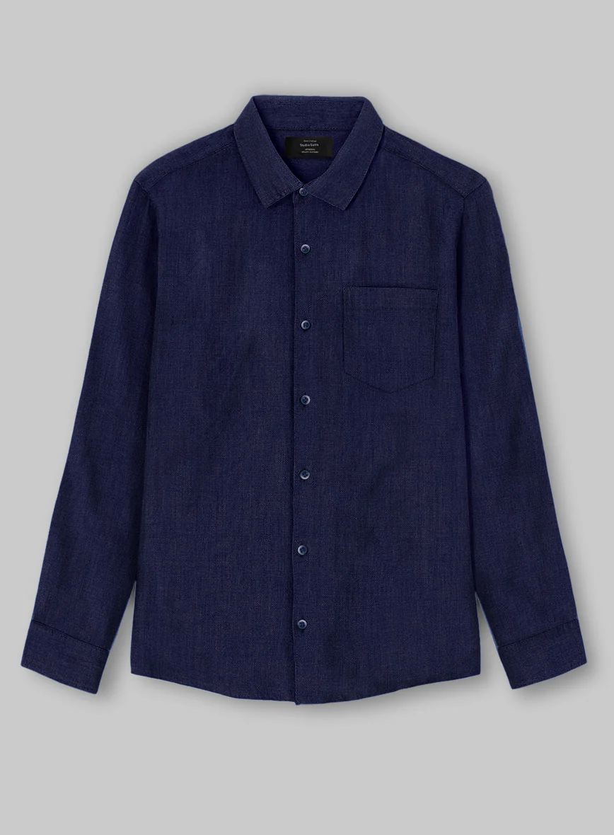 European Indigo Blue Linen Shirt - Image 3