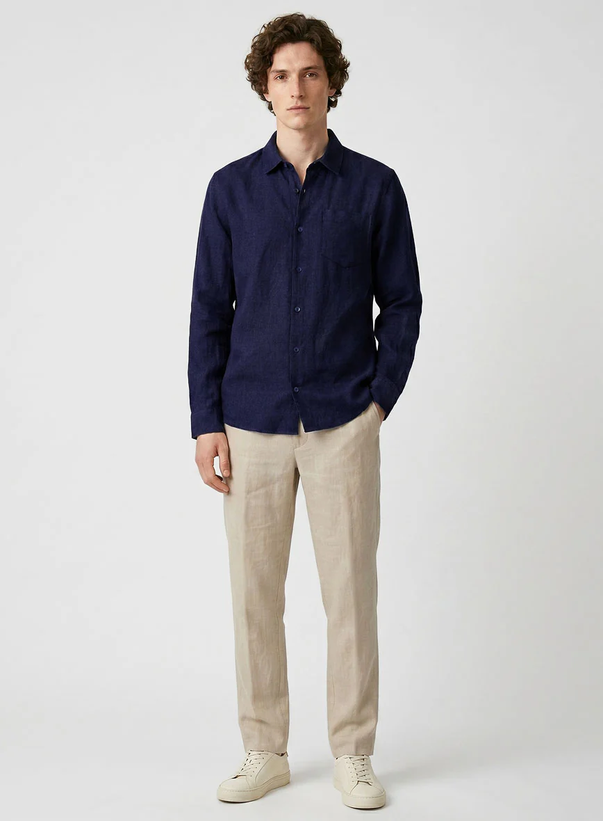 European Indigo Blue Linen Shirt - Image 4