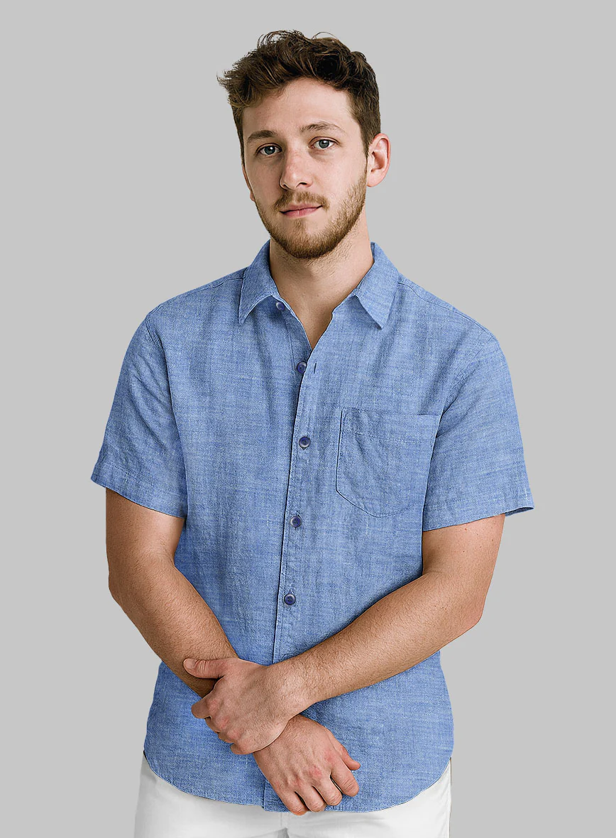 European Jordy Blue Linen Shirt