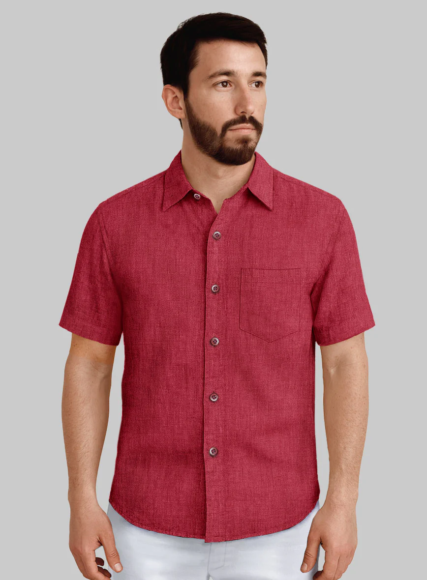 European Melon Red Linen Shirt
