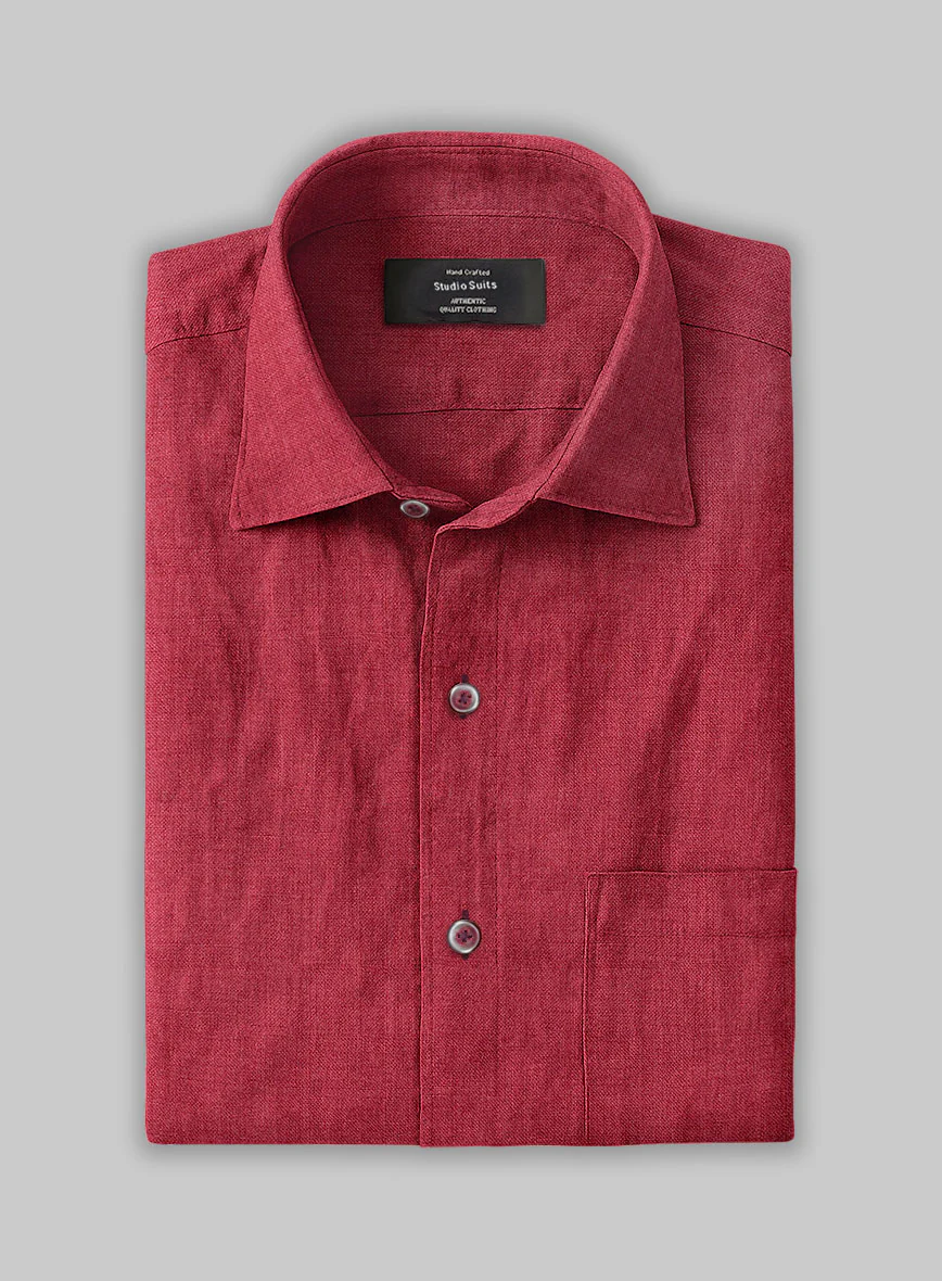 European Melon Red Linen Shirt - Image 2