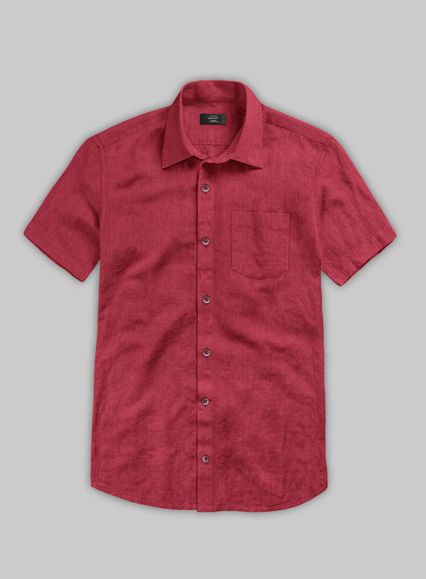 European Melon Red Linen Shirt - Image 3