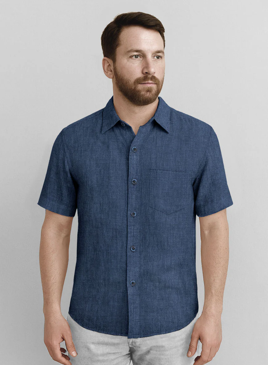 European Nile Blue Linen Shirt