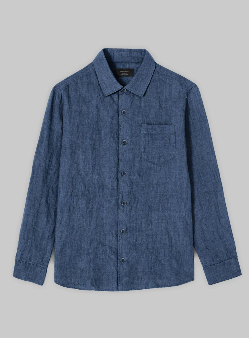 European Nile Blue Linen Shirt - Image 3
