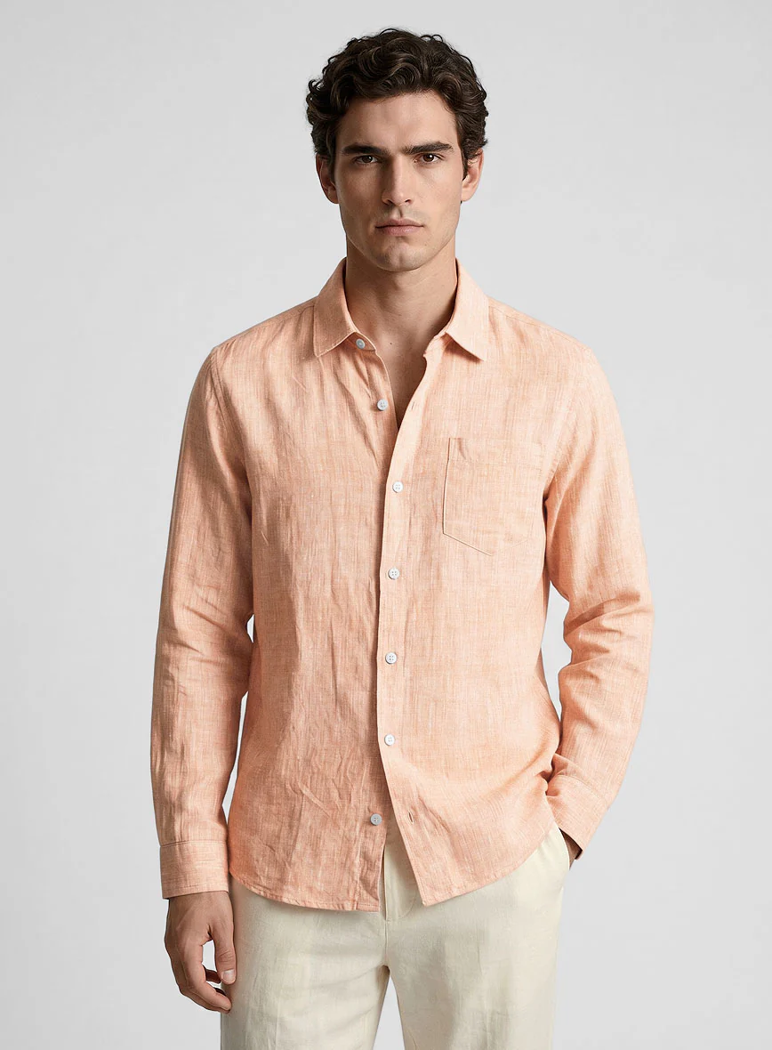 European Pale Orange Linen Shirt