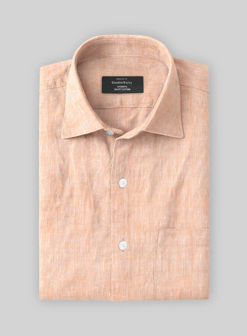 European Pale Orange Linen Shirt - Image 2