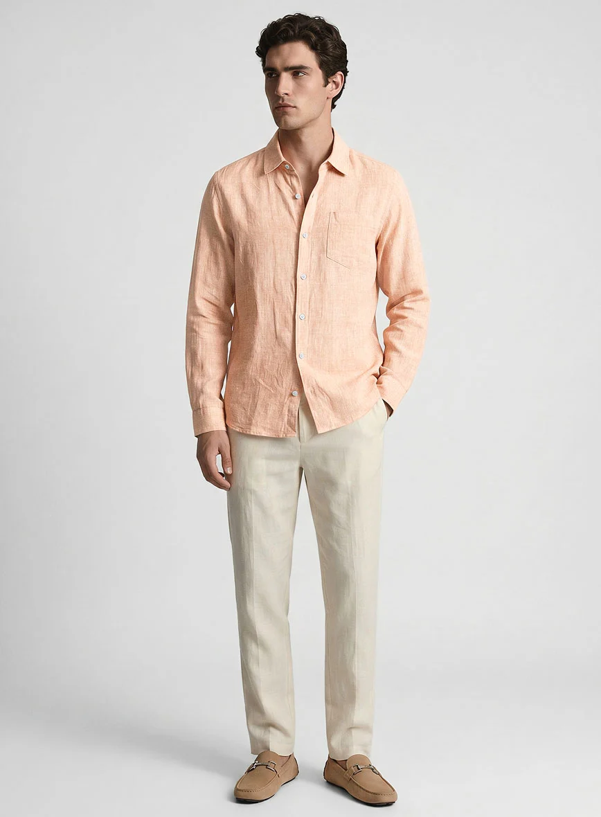 European Pale Orange Linen Shirt - Image 4