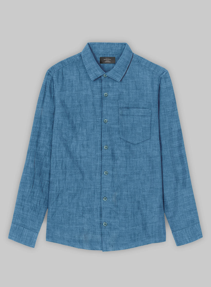 European Phthalo Blue Linen Shirt - Image 3