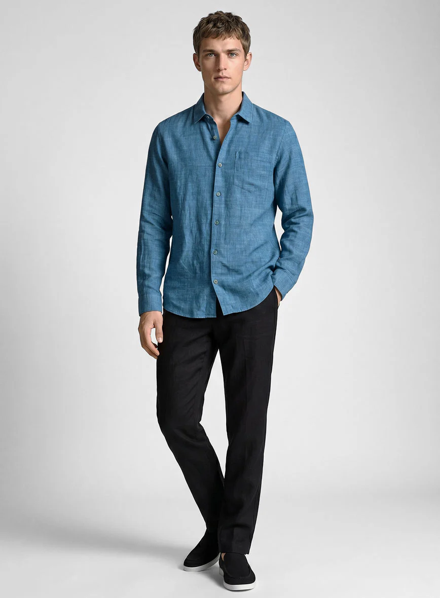 European Phthalo Blue Linen Shirt - Image 4