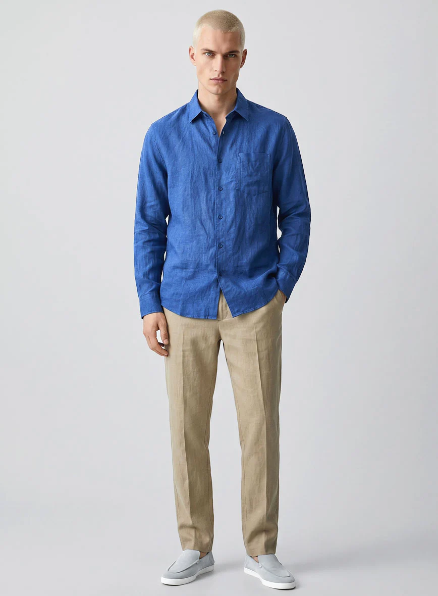 European Sapphire Blue Linen Shirt - Image 4
