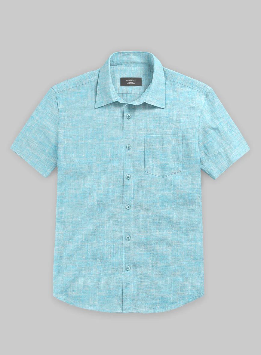 European Sky Blue Linen Shirt