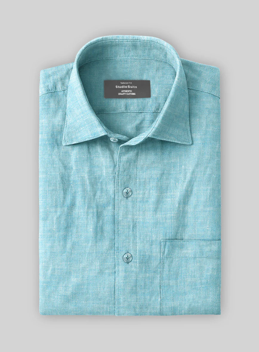 European Sky Blue Linen Shirt - Image 2
