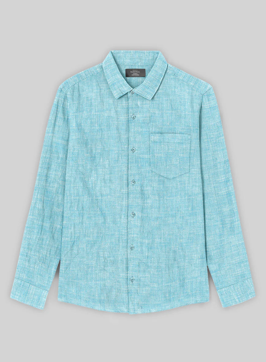 European Sky Blue Linen Shirt - Image 3