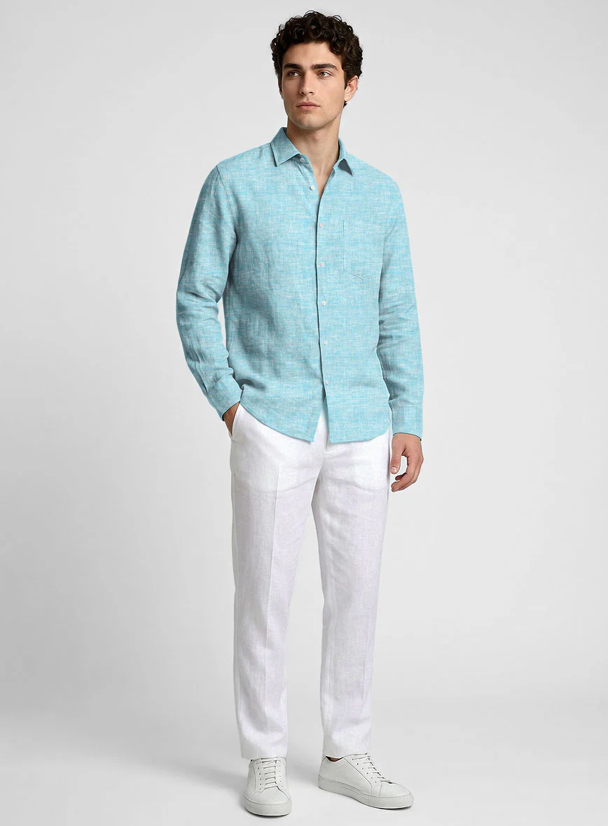 European Sky Blue Linen Shirt - Image 4