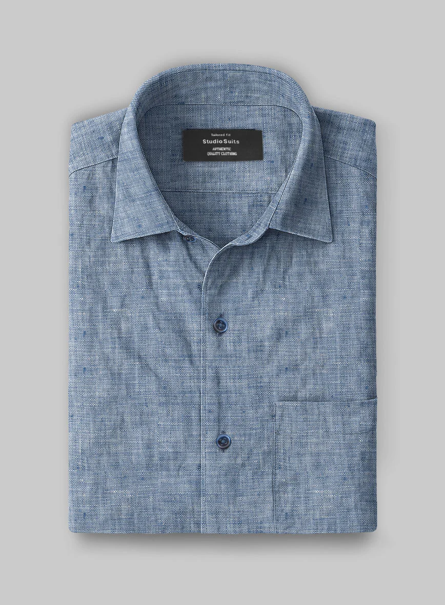 European Smalt Blue Linen Shirt - Image 2