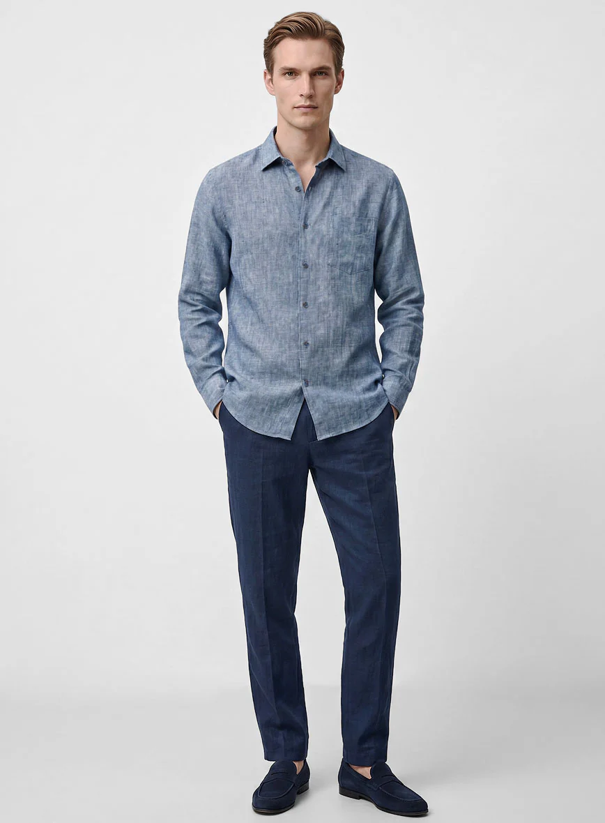European Smalt Blue Linen Shirt - Image 4