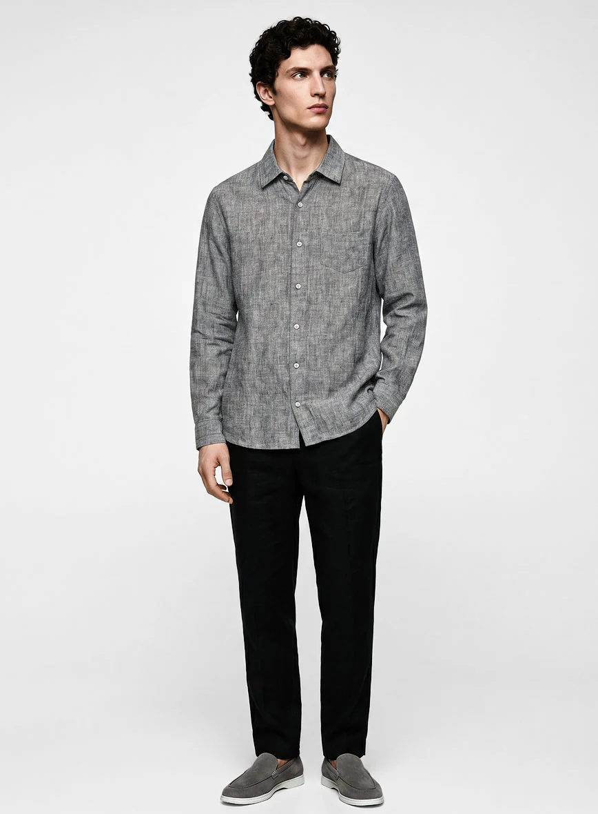 European Smoky Black Linen Shirt - Image 4