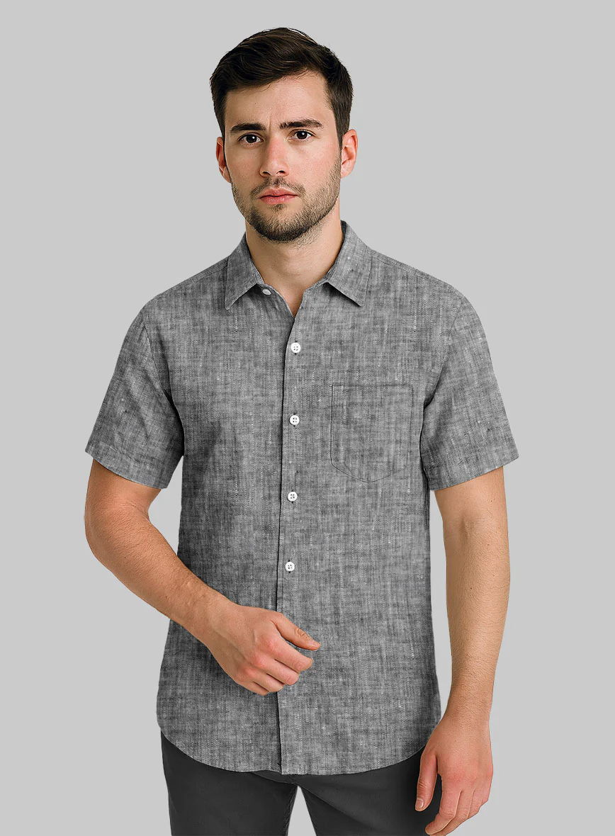 European Smoky Black Linen Shirt