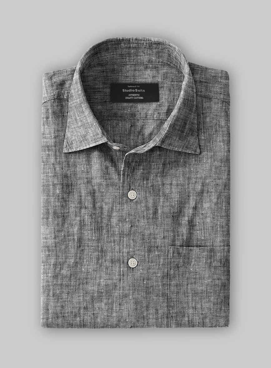 European Smoky Black Linen Shirt - Image 2